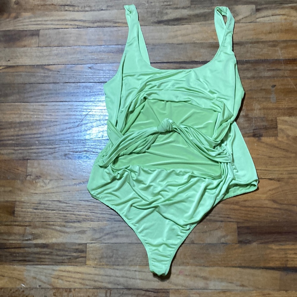 Plus size cut out lime green one piece bathing suit